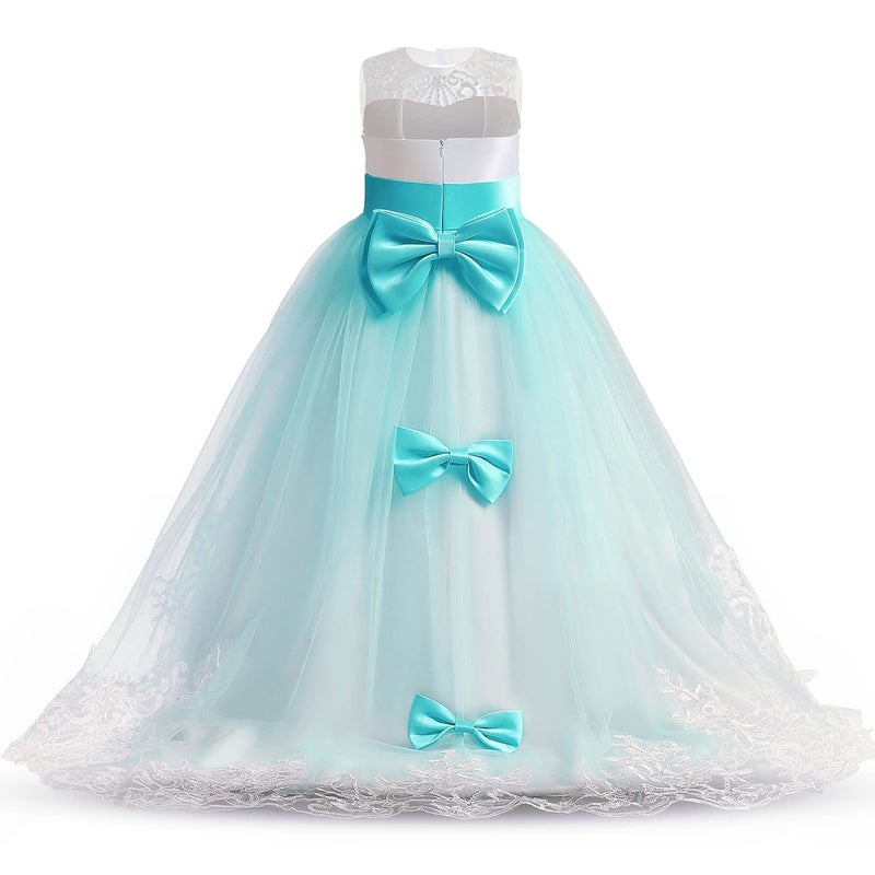 NNJXD Girls Princess Pageant Dress Kids Prom Ball Gowns Wedding Party Flower Dresses (12-13 Years, Blue 4) - Image 4